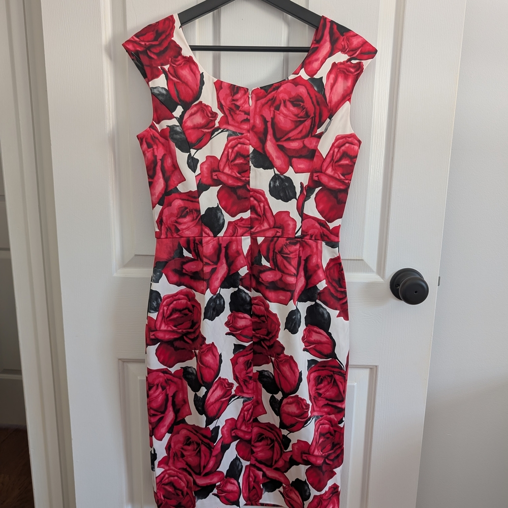 White House Black Market Womens Red Floral Midi Dress Size 4 - Picture 2 of 9